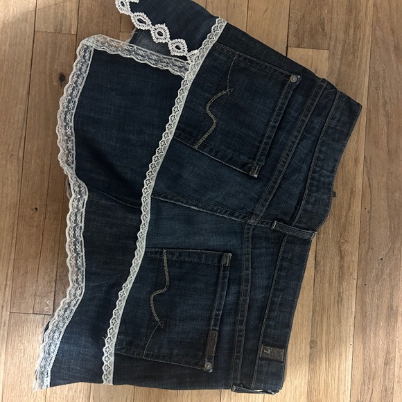 Zara Dark Blue Mini Skirt with White Lace - Picture 4 of 5